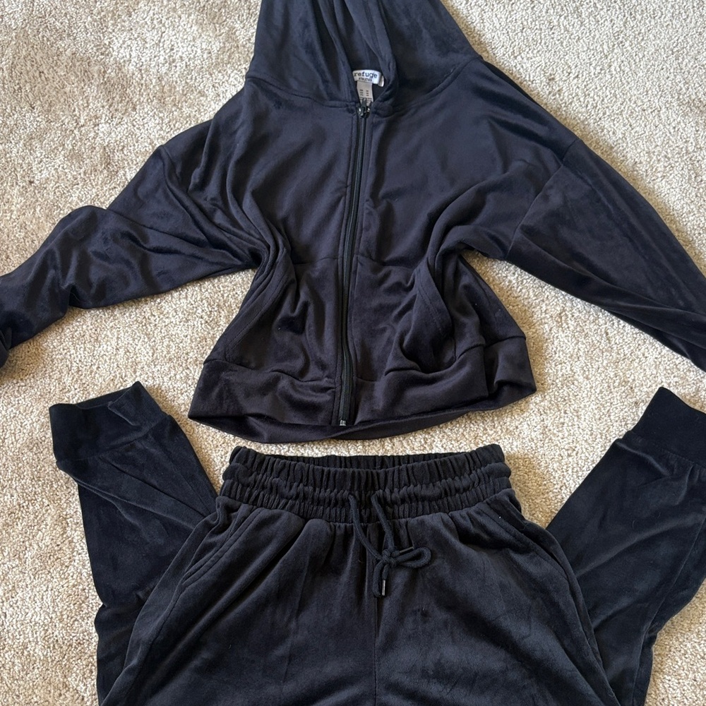 Black Refuge Zip Hoodie and Jogger Set